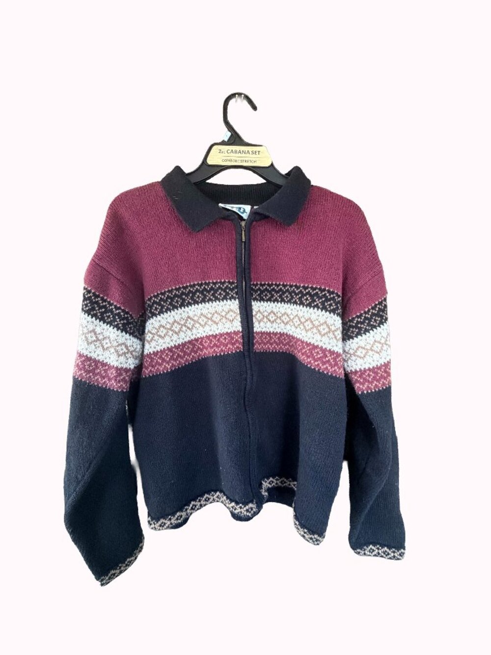 Paul Harris Design Vintage Geometric Zip Sweater Ramie Cotton Size L 80s 90s